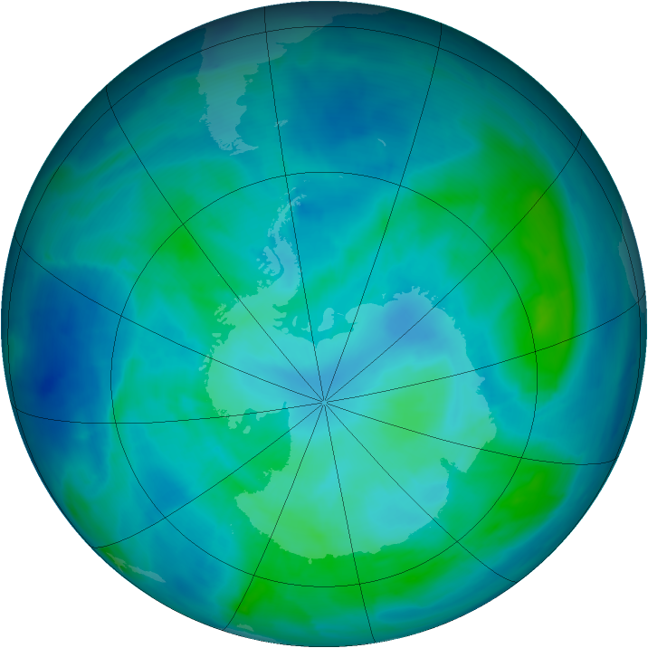 Antarctic ozone map for 05 March 2014